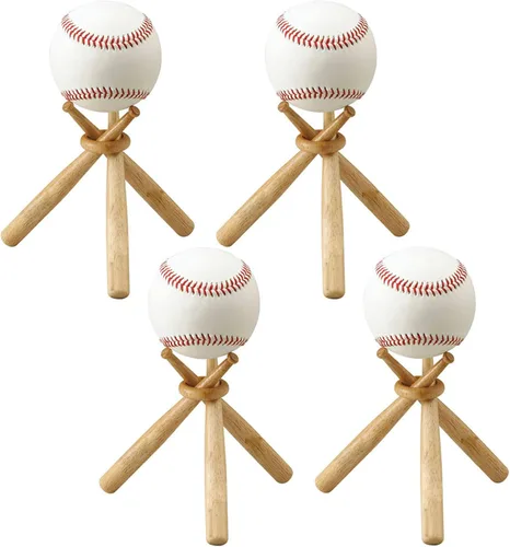 TIHOOD Soporte de béisbol Soporte de béisbol Soporte de madera Base de bola Soporte de exhibición 4 paquetes