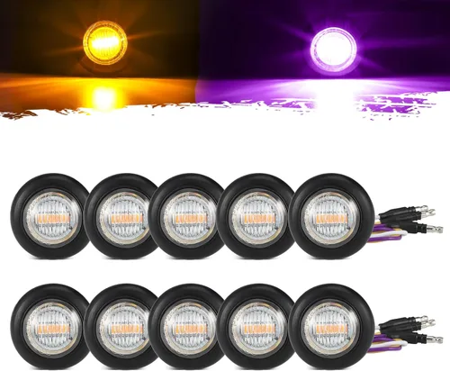 Partsam 10 piezas de luz de marcador LED redonda de 3/4" de color dual, luz auxiliar de ámbar a púrpura, luz de marcador lateral, luz de holgura