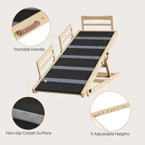 Miniatura 7 de HOOBRO Rampa para perros para cama, rampa plegable para mascotas de 47.2 pulgadas de largo con alfombrilla antideslizante y rieles laterales, rampa