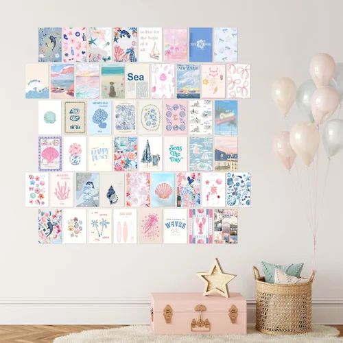 Miniatura 5 de KBKBART Decoración de habitación de nieta costera, kits de collage de pared rosa y azul, 50 piezas de 4 x 6 pulgadas, pósteres estéticos de pared