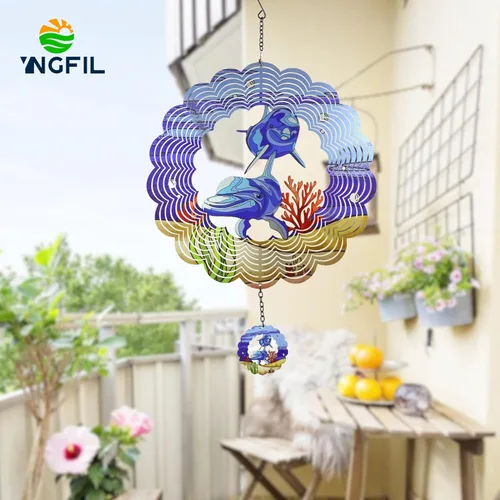 Miniatura 5 de Ballena 3D Giradisco Cinético Arte de Metal Colgante Giradisco de Viento Decoración al Aire Libre Adornos Oceánicos Decoración para Patio y Jardín