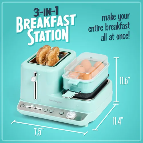 Miniatura 2 de Estación de desayuno 3-en-1 clásica retro de Nostalgia - Incluye vaporera para huevos y verduras, plancha antiadherente y tostador de 2 ranuras