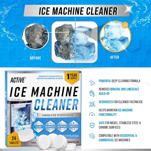 Miniatura 2 de ACTIVE Limpiador Descalcificador para Máquina de Hielo - 24 Tabletas de Limpieza Compatibles con Frigidaire, Opal, GE Profile, Kitchenaid, Removedor