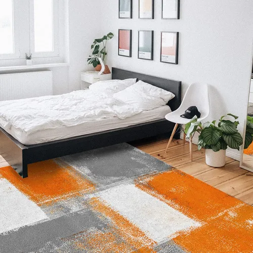 Miniatura 7 de Olivefox Rugs - Alfombra abstracta geométrica con pintura al óleo naranja, antideslizante, a prueba de manchas, para dormitorio, sala de estar