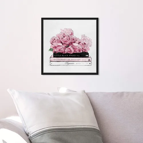 Miniatura 4 de The Oliver Gal Artist Co. Lienzo enmarcado para pared, diseño de rosas y libros de elegancia, decoración del hogar, 12 x 12 pulgadas, rosa, blanco