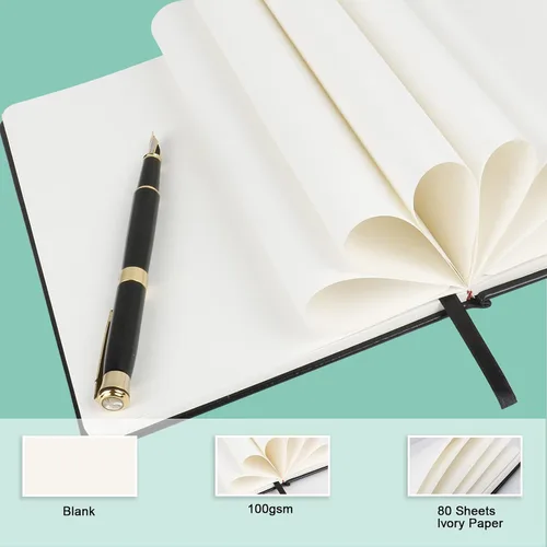 Miniatura 3 de Cuaderno de diario en blanco, negro, 160 páginas, tamaño mediano de 8.3 x 5.7 pulgadas, papel grueso de 3.53 oz/m², tapa dura