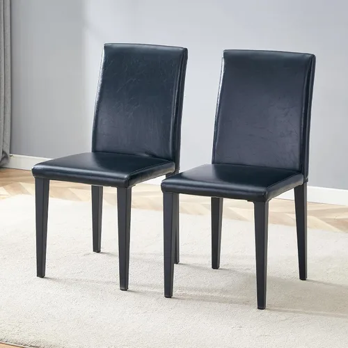 AZmac Juego de 2 sillas de comedor modernas negras, sillas de cocina tapizadas de piel sintética con respaldo alto y asiento acolchado, sillas de
