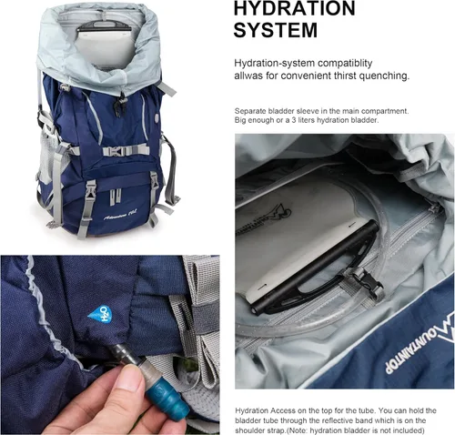 Miniatura 8 de MOUNTAINTOP 70L - Mochila con marco interno para camping, senderismo, mochila para hombres y mujeres con cubierta de lluvia Zafiro azul-70l