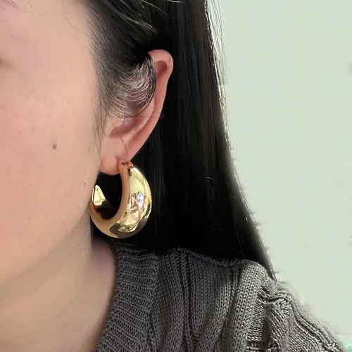 Miniatura 2 de Aretes de aro gruesos de oro medio abierto para mujer