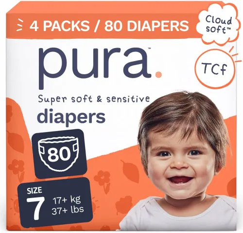 Miniatura 17 de Pura Pañales ecológicos talla 7 (33+libras) hipoalergénicos, TCF, algodón orgánico suave, sostenible, hasta 12 horas de protección contra fugas