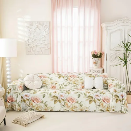 Miniatura 22 de Erosebridal Funda de sofá floral de 71 x 91 pulgadas, diseño de loto, antideslizante, acuarelas, diseño de hojas de flores azules, con pintura