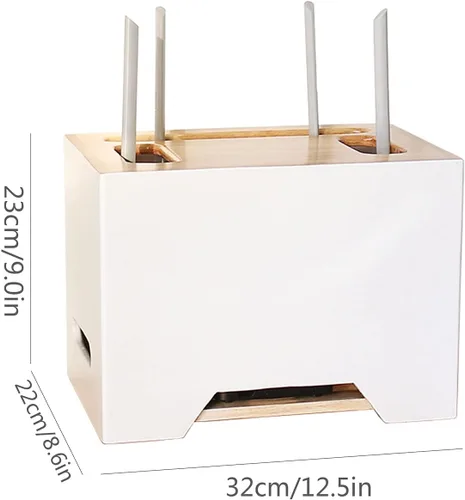 Miniatura 2 de Cable Organizer Box Double-Layer Wooden Router Storage Box Home Office Handmade Cable Tidy Box with Removable Partitions Desktop Tidy Power Strip