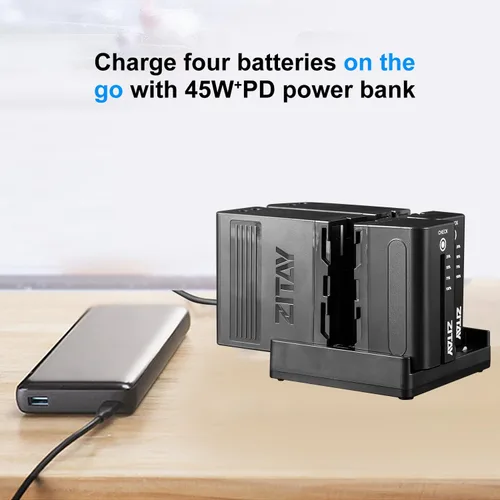 Miniatura 5 de Estación de carga rápida USB C de 4 canales con adaptador de cargador rápido PD de 65 W para baterías Sony NP-F550, NP-F750, NP-F770, NP-F970