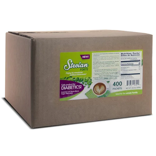 Stevian Forte, 400 paquetes en polvo, seguros para diabéticos, sin impacto glucémico, cero calorías, sin gluten, alternativa de sustituto de azúcar,