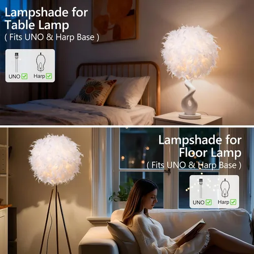 Miniatura 4 de Waneway Sombra de lámpara de 40 cm con diseño de plumas para lámpara colgante de techo, pantalla de lámpara para lámpara de mesa y de pie para sala