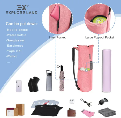 Miniatura 5 de Explore Land Bolsa de almacenamiento para esterilla de yoga Oxford con ventana de malla transpirable y bolsillos grandes