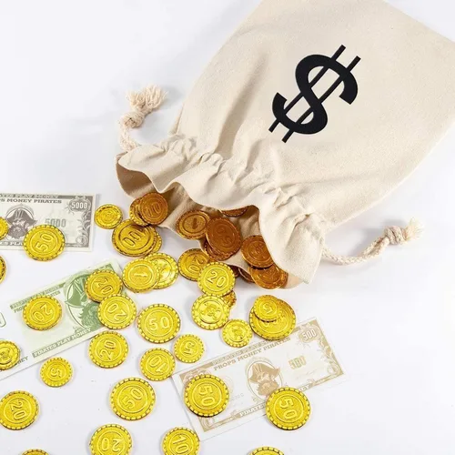 Miniatura 8 de 4 bolsas de dinero de lona de 6.3 x 9 pulgadas, bolsa de dinero de Halloween con letrero de dólar, sacos de dinero para disfraz de ladrón de bancos