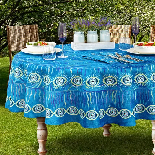 Miniatura 7 de Home Bargains Plus Manteles individuales de tela de medallón mediterráneo, patrón de islas griegas costeras, resistentes a las arrugas y a