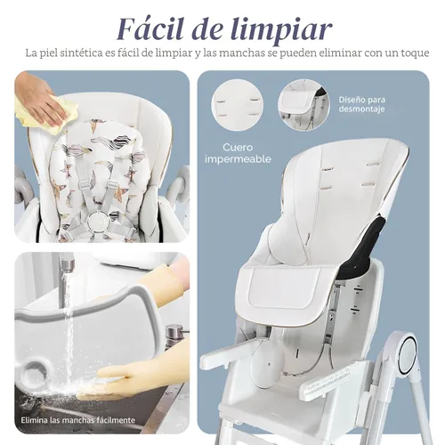 Miniatura 7 de Trona 5 en 1 para bebé, sillas de columpio para bebés, plegables, balanceo con 8 niveles de ajuste de altura, ecológica, lavable, cojín de PU Blanco