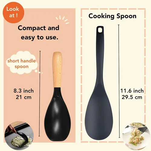 Miniatura 4 de Seki Japan - Elegante herramienta de cocina, flexible, antiadherente, resistente al calor, cuchara de cocina de nailon con mango de madera