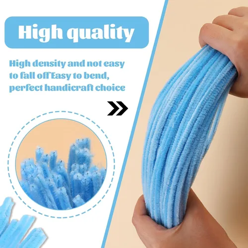 Miniatura 3 de Giwrmu 100 Piezas Limpiadores de Pipa Chenille Stem, Limpiadores de Pipa Azul Claro para Manualidades, Palos Difusos Suministros para Manualidades
