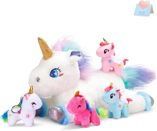 Miniatura 8 de WEWILL Conejito de peluche de 18 pulgadas, 5 piezas, juguete de peluche con 4 conejos bebés, regalos para cumpleaños y Pascua, color gris