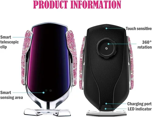 Miniatura 6 de eing Bling Soporte de teléfono para automóvil, soporte de teléfono celular para automóvil, cargador USB inalámbrico para automóvil, soporte de taza