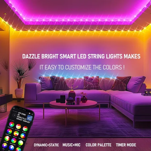 Miniatura 4 de Dazzle Bright - Luces de Navidad Inteligentes que Cambian de Color, 66 pies, 200 luces LED RGB con control remoto y aplicación, luces de árbol
