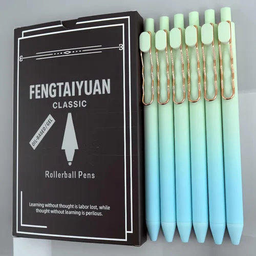 Miniatura 12 de Fengtaiyuan LanLvZi05P18, elegante bolígrafo de color degradado, tinta negra, 0.5mm extra fina, bolígrafos de gel con punta de bola, escritura