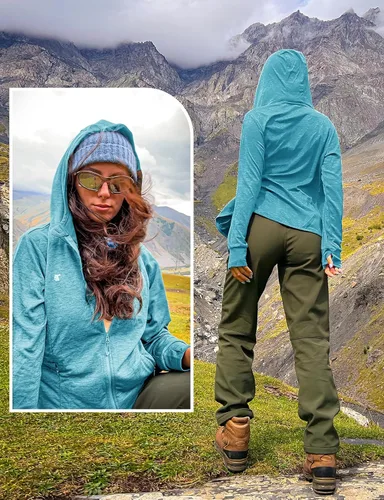Miniatura 36 de TBMPOY Chaquetas con capucha y protección solar UPF 50+ para mujer, ligeras, de manga larga, para senderismo, exteriores, con cremallera completa