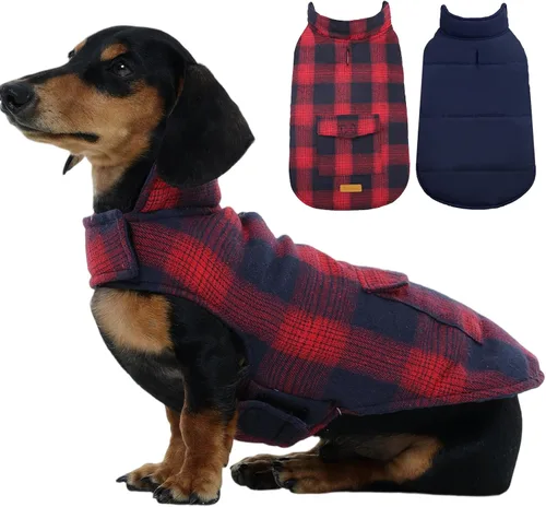 Miniatura 21 de Kuoser - Abrigo de invierno para perro, chaqueta reversible, abrigo cálido de estilo británico, de clima frío, ropa resistente al viento, chaleco