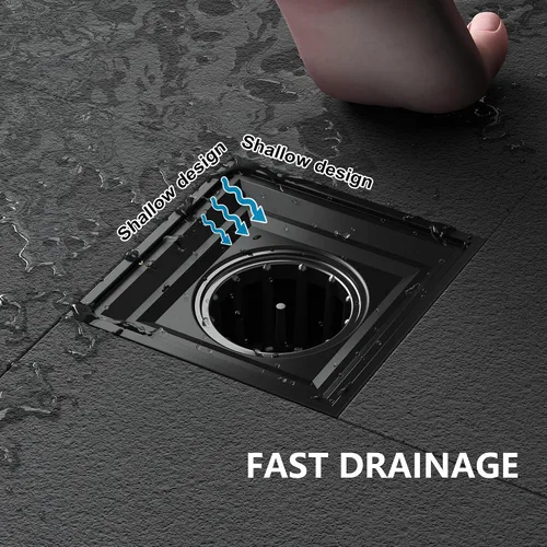 Miniatura 3 de Neodrain Desagüe de ducha cuadrado, rejilla de acero inoxidable 304 negro de 4 pulgadas y cuerpo de drenaje de PVC, rejilla con kit que incluye