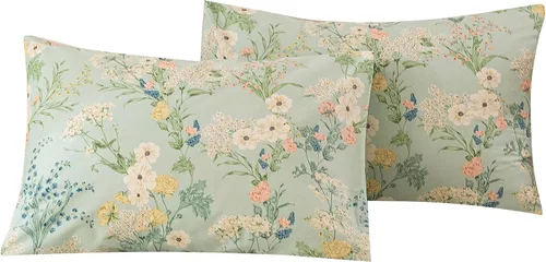 Miniatura 27 de ECOCOTT Floral Pillowcases Standard Size Set of 2, 100% Washed Cotton Pillow Cases with Envelope Closure, Beige Botanical Wildflower Printed Pillow
