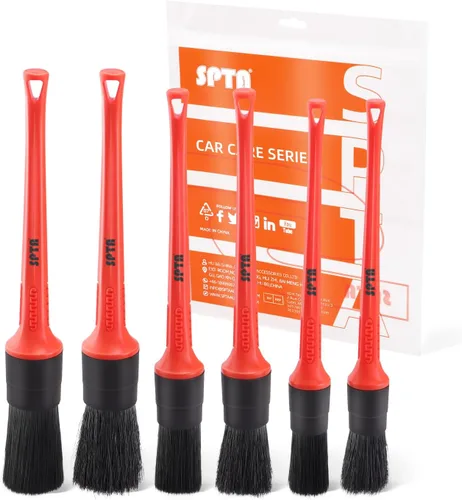 Kit de cepillos para detalle de coche, juego de 6 cepillos de pelo de jabalí para automóvil, cepillos de microfibra para limpieza sin rayones del
