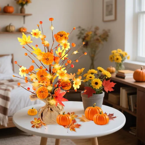 Miniatura 4 de Decoraciones de otoño para el hogar, 1 paquete de 24 pulgadas de árbol artificial de hojas de arce con luces para mesa, Acción de Gracias, cosecha