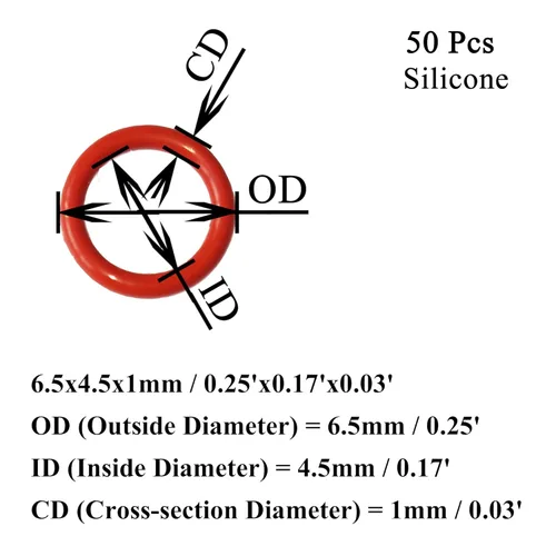 Miniatura 2 de [50 piezas] Juntas tóricas de silicona rojas de 0.256 in de diámetro exterior de 0.177 in de diámetro interior, 0.039 in de ancho, junta métrica