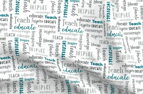 Spoonflower Tela - Educate Inspire Gray Teal School Tipografía Educación Maestro Mentor Impreso en Tela de Gasa Fat Quarter - Costura Ropa de Moda