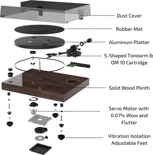 Miniatura 8 de Fluance RT82 - Tocadiscos de vinilo de alta fidelidad de referencia con cartucho Ortofon OM 10, motor de control de velocidad, peso de récord, lápiz