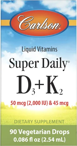 Miniatura 6 de Carlson - Super Daily D3 + K2, 50 mcg D3 + 45 mcg MK-7, salud del corazón y los huesos, 90 gotas líquidas, 0.08 onzas líquidas