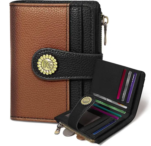 Miniatura 49 de Kelvoris Cartera pequeña Rfid para mujer, plegable, con cremallera, bolsillo para monedas, piel sintética, compacto, para tarjetas de crédito