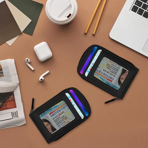 Miniatura 29 de RFID mini organizador de tarjetas de crédito, cuero auténtico, billetera compacta con visor de identificación, S, Negro