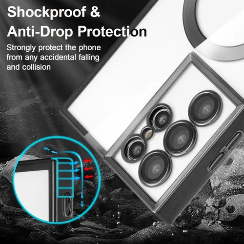 Miniatura 5 de QLTYPRI Funda magnética transparente para Samsung Galaxy S22 Ultra compatible con carga inalámbrica MagSafe, borde galvanizado, suave, delgada, Negro