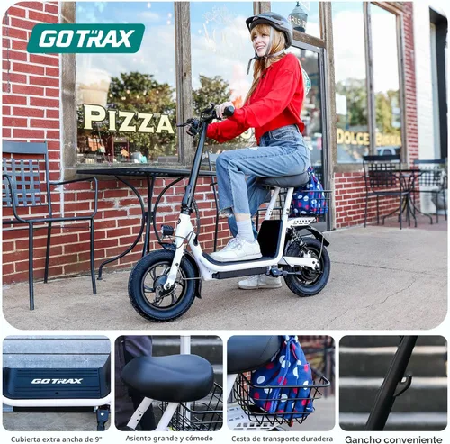 Miniatura 5 de Gotrax Patinete eléctrico A5 con asiento para adultos, neumático de 12 pulgadas, máximo 15.5 millas y 15.5 millas por hora de potencia por motor