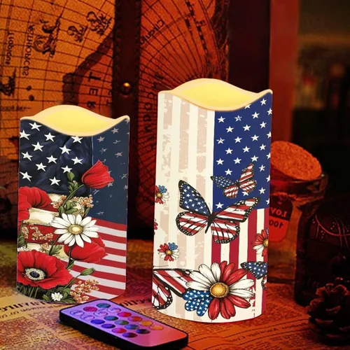 Miniatura 5 de Jeiento American Flag Flameless Candles 4 Pack 4th of July Home Decoration Flower American Flag LED Candles Battery Operated with Timer Remote