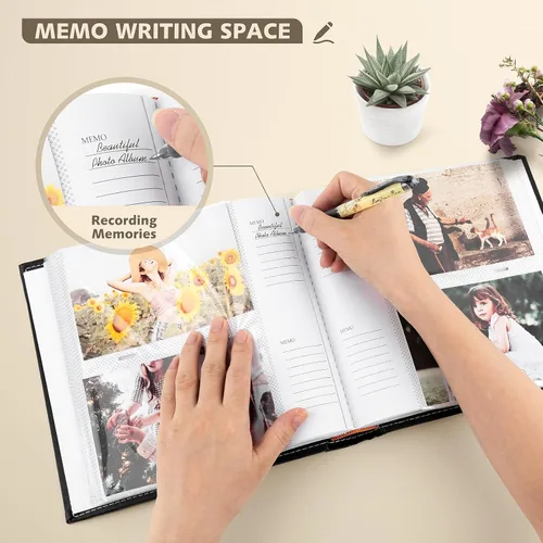 Miniatura 4 de Golden State Art, álbum de fotos de cuero sintético con capacidad para 200 fotos de 4 x 6 pulgadas con espacio para escribir notas, ideal para bodas