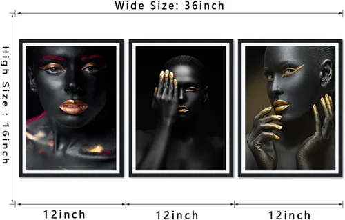 Miniatura 5 de MAMAGO Lienzo decorativo para pared, pintura de belleza dorada y negra, fotos de mujeres africanas, hermosos pósteres de mujer negra, impresiones