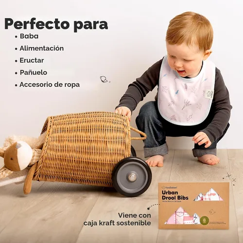 Miniatura 7 de Paquete de 8 baberos orgánicos para bebés, para niñas y niños, baberos de dentición para niños y niñas, baberos para recién nacidos (dulce encanto)