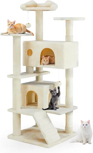 Miniatura 23 de Árbol grande para gatos de 66 pulgadas, torre de árbol para gatos de varios niveles con condominio, perchas, postes rascadores de sisal y hamaca