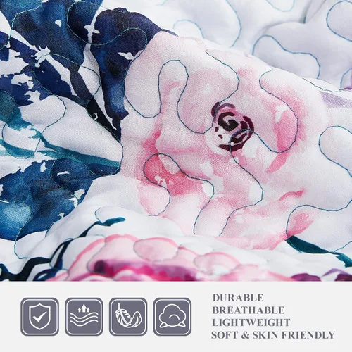 Miniatura 3 de WRENSONGE Colcha floral tamaño Queen – Juego de ropa de cama reversible de flores botánicas, colcha ligera y suave para todas las estaciones