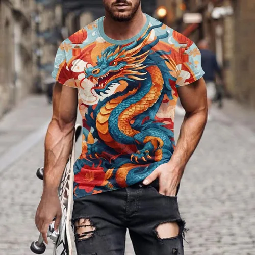 Miniatura 2 de Camisetas para hombre Dragon 2024 Graphic Tees Casual Manga Corta Tallas Grandes Tops Novedad Camiseta divertida Cuello redondo Camiseta